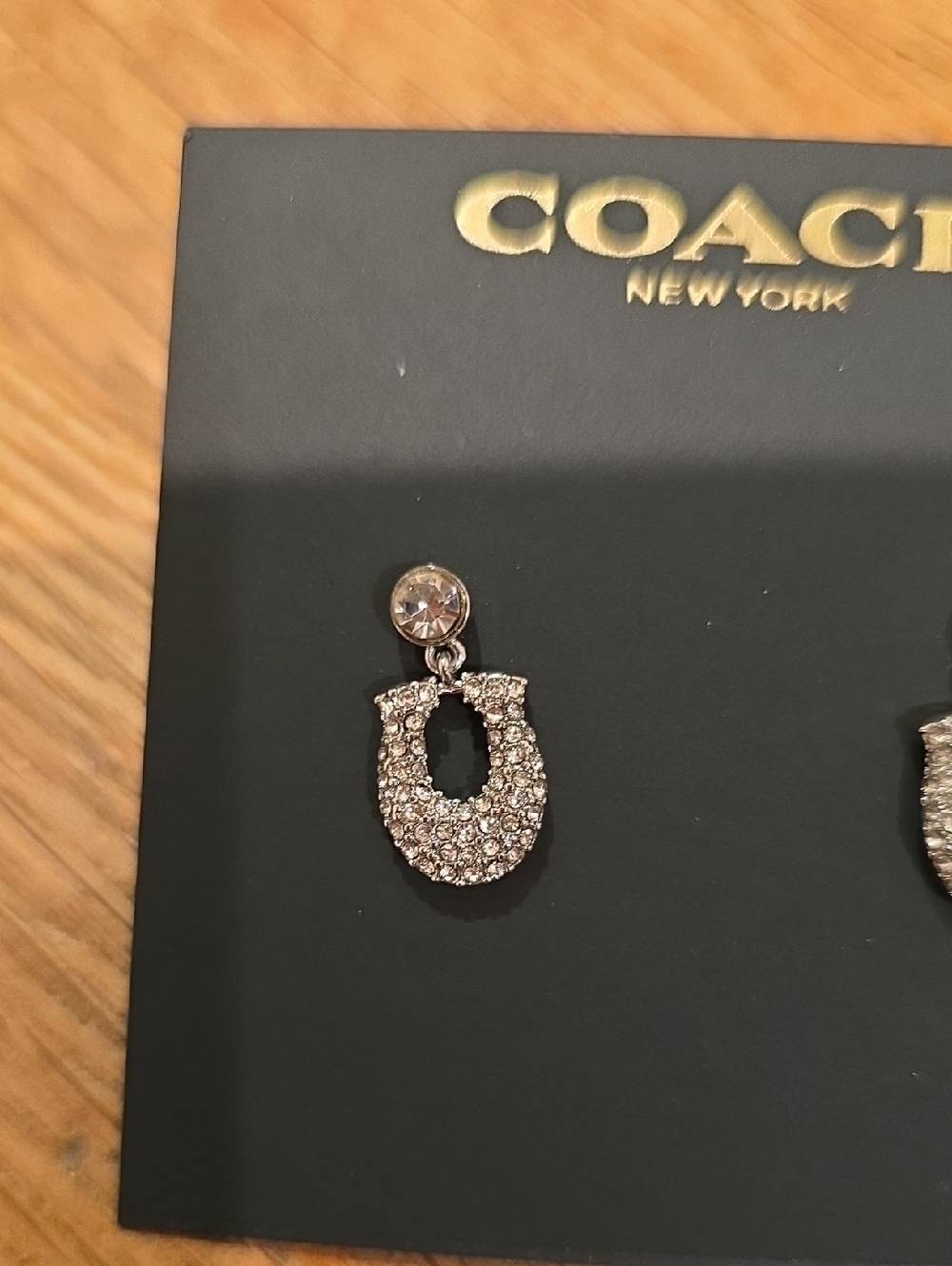 COACH Crystal Pavé Horseshoe Drop Earrings - Silver Tone & Dustbag - Picture 3 of 4